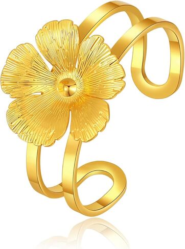 Elegant Gold-Plated Cuff Bracelet for Women, Floral & Butterfly Design Chunky Statement Piece, Hypoallergenic Fashion Jewelry Gift in Saudi Arabia