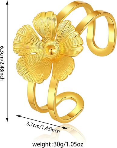 Elegant Gold-Plated Cuff Bracelet for Women, Floral & Butterfly Design Chunky Statement Piece, Hypoallergenic Fashion Jewelry Gift in Saudi Arabia