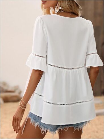 SHENHE Women's Ruffle Short Sleeve Babydoll Top Summer Dressy Casual Flowy Blouse Shirt in Saudi Arabia