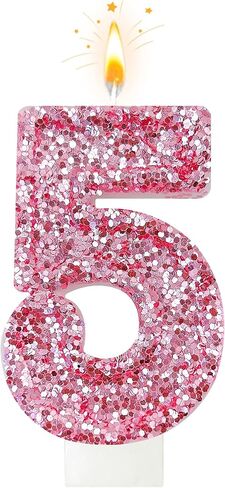 Birthday Number Candles, Glitter Number Candle Cake Decorations with Sequins, Cupcake Decorations for Girls, Women, Party Anniversary Celebrations (Number 5, Pink) in Kuwait