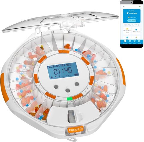 Adamson TimelyMed Smart Pill Dispenser Machine with Alarm + WiFi App Monitoring + 28 Day Medicine Dispenser + Automatic Pill Dispenser for Elderly with Alarm & Alzheimers Care + Lock Key + NEW 2024 in Saudi Arabia
