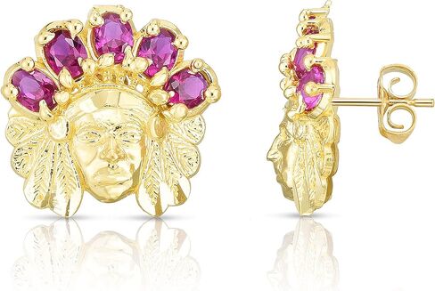 Floreo 10k Yellow Gold Variation of Color Stone Native American Indian Tribal Chief Head Post Earrings, (0.25" x 0.25") in Saudi Arabia