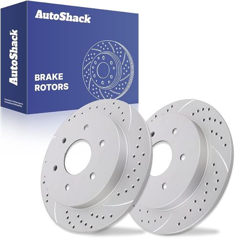 AutoShack Rear Drilled & Slotted Brake Rotors | Replacement For INFINITI QX56 2004 Nissan Pathfinder Armada 2004-2015 TITAN 2005-2015 2017-2019 Armada RWD | Silver Matte Finish | 2-PC Set | TurboGuard in Saudi Arabia