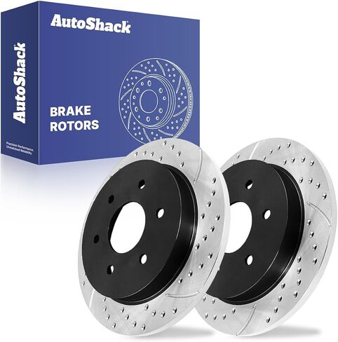 AutoShack Rear Drilled & Slotted Brake Rotors | Replacement For INFINITI QX56 2004 Nissan Pathfinder Armada 2004-2015 TITAN 2005-2015 2017-2019 Armada RWD | Silver Matte Finish | 2-PC Set | TurboGuard in Saudi Arabia