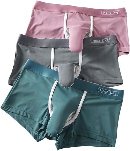 Men's Underwear Separated Pouch Ice Silk Boxer Briefs Elephant Nose Turnks Enhance Boxers in Kuwait