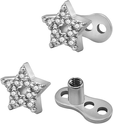 2pcs Dermal Anchor Tops and Base Titanium Steel Piercing Jewelry, Star in Saudi Arabia