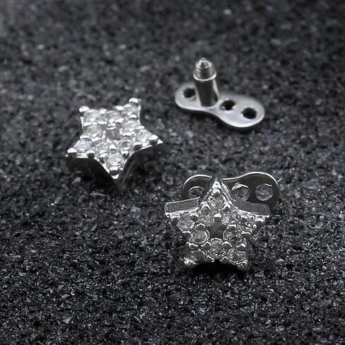 2pcs Dermal Anchor Tops and Base Titanium Steel Piercing Jewelry, Star in Saudi Arabia