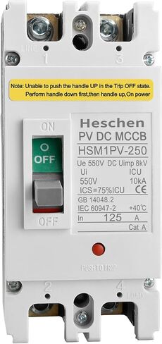 قاطع دائرة مقولب 200 أمبير تيار مستمر، HSM1PV-250، قطبين، 550 فولت، لنظام الطاقة الشمسية الكهروضوئية، نظام شبكة الألواح الشمسية in Kuwait