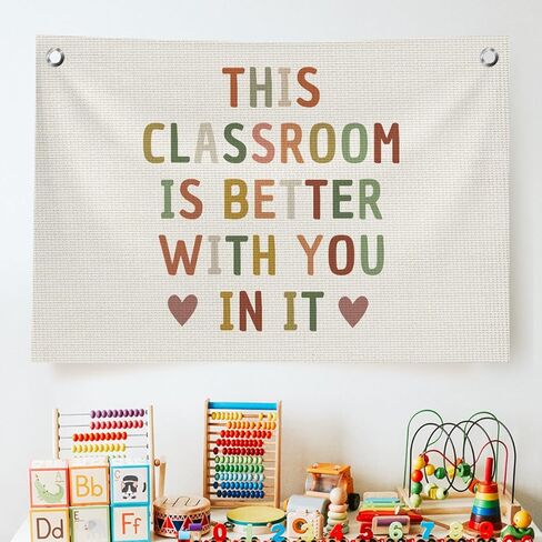 Positive Wall Decor Flags for Classroom, Educational Learning Canvas Banner Wall Hanging Banner Decor, Boho Classroom Welcome Wall Flags with 2 Brass Grommets for Nursery Classroom Teacher in Saudi Arabia