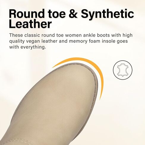 funbank Ankle Boots for Women Low Heel Chelsea Booties for Winter Round Toe Leather Snow Boots Chunky Fall Shoes with Side Zipper in Saudi Arabia