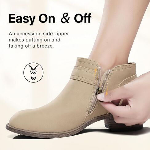 funbank Ankle Boots for Women Low Heel Chelsea Booties for Winter Round Toe Leather Snow Boots Chunky Fall Shoes with Side Zipper in Saudi Arabia