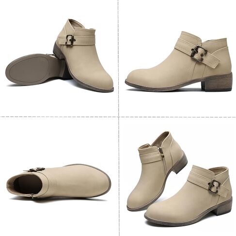 funbank Ankle Boots for Women Low Heel Chelsea Booties for Winter Round Toe Leather Snow Boots Chunky Fall Shoes with Side Zipper in Saudi Arabia