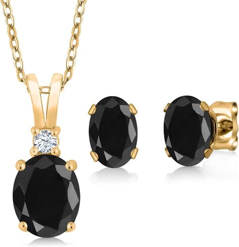 Gem Stone King 3.91 Ct Oval Black Sapphire 18K Yellow Gold Plated Silver Pendant and Earrings Jewelry Set in Saudi Arabia