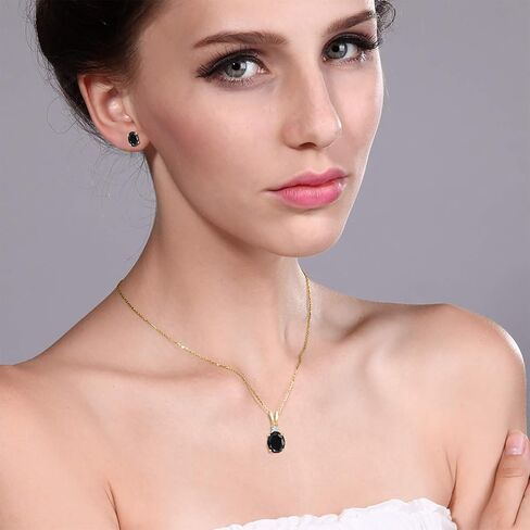 Gem Stone King 3.91 Ct Oval Black Sapphire 18K Yellow Gold Plated Silver Pendant and Earrings Jewelry Set in Saudi Arabia