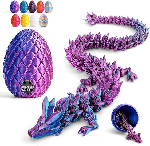 Cessfle 12" Prefilled Easter Dragon Eggs with 3D Printed Dragons Inside, 3D Printer Articulated Crystal Fidget Toy, Easter Basket Stuffers for 5-7 4-6 8-12 Year Old Boys Kid Teen Girls Adult in Saudi Arabia