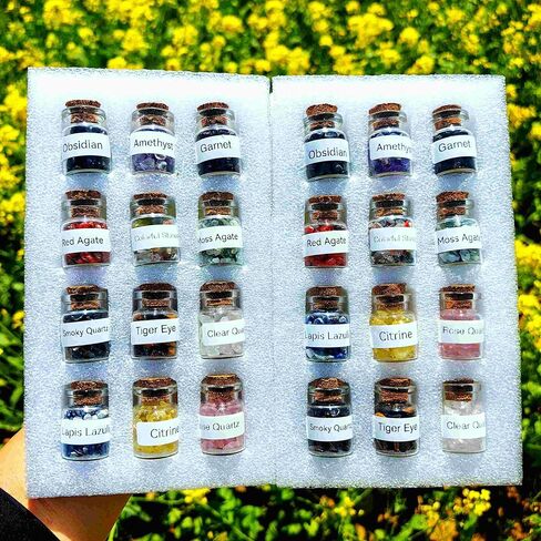 12kinds Crystal Gemstone Bottles Chip Crystals and Healing Stone, Chakra Healing Crystals Bottles, Wicca Gem Stones Set, Witchcraft Crystals in Saudi Arabia