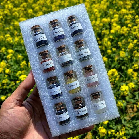 12kinds Crystal Gemstone Bottles Chip Crystals and Healing Stone, Chakra Healing Crystals Bottles, Wicca Gem Stones Set, Witchcraft Crystals in Saudi Arabia