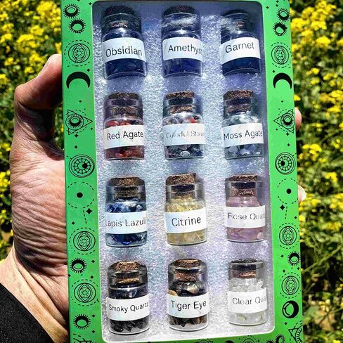 12kinds Crystal Gemstone Bottles Chip Crystals and Healing Stone, Chakra Healing Crystals Bottles, Wicca Gem Stones Set, Witchcraft Crystals in Saudi Arabia