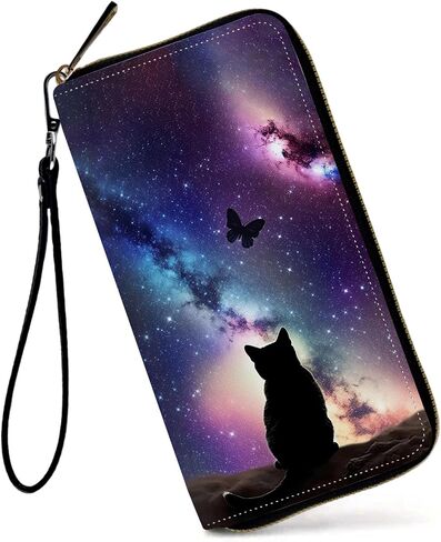 Womens Wallet, Large Capacity RFID Blocking PU Leather Wristlet Wallets for Women Ladies Men Credit Card Holder Zipper Phone Holder Clutch Travel Purse, Galaxy Cat in Kuwait