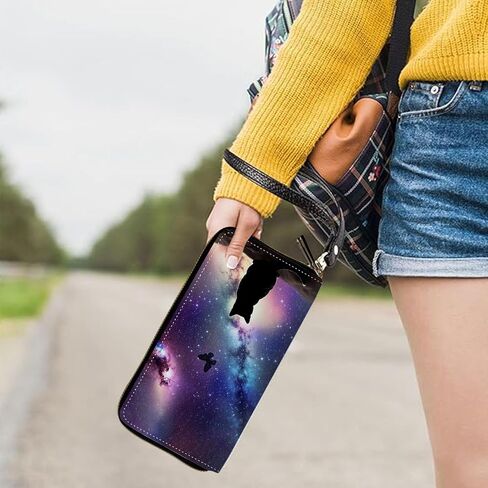 Womens Wallet, Large Capacity RFID Blocking PU Leather Wristlet Wallets for Women Ladies Men Credit Card Holder Zipper Phone Holder Clutch Travel Purse, Galaxy Cat in Kuwait