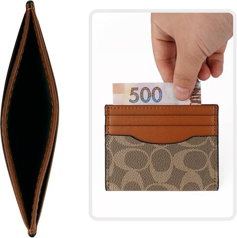 Leather Credit Card Holder Wallet for Men and Women – Classic Pattern Front Pocket Wallet with 6 Card Slots and 1 Cash Pocket (Pink) in Saudi Arabia