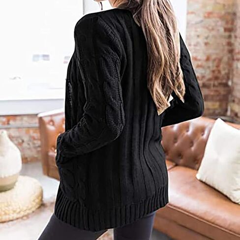 Women's Open Front Cardigan Sweater Knit Cable Button Down Oversized Cardigan Chunky V Neck Long Sleeve Outwear Coat in Saudi Arabia