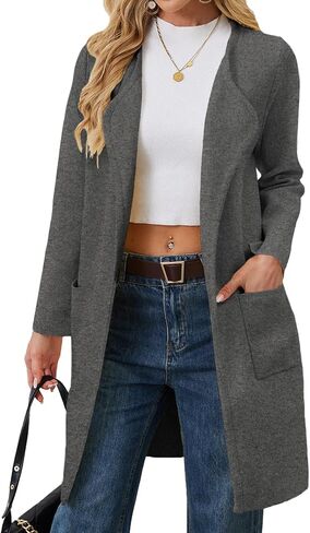 Alaster Queen Women's Open Front Fall Cardigan Long Sweater Knit Winter Coatigan Jacket Cardigan Coats with Pockets in Kuwait