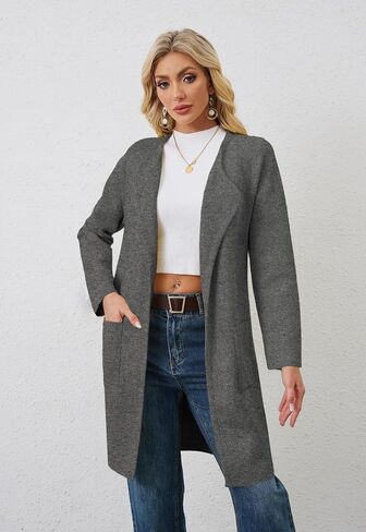 Alaster Queen Women's Open Front Fall Cardigan Long Sweater Knit Winter Coatigan Jacket Cardigan Coats with Pockets in Kuwait