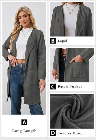 Alaster Queen Women's Open Front Fall Cardigan Long Sweater Knit Winter Coatigan Jacket Cardigan Coats with Pockets in Kuwait