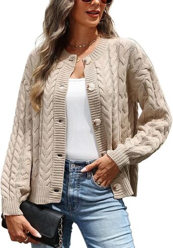 CiCiBird Womens Fall Cardigan Sweaters Casual Cable Knit Button Jackets Long Sleeve Open Front Outwear Coat in Saudi Arabia