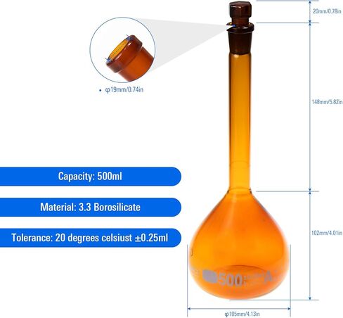ALWSCI 1000 ML Volumetric Measuring Flask Set NS19/26 Glass Stopper, Graduated, ASTM Class A Borosilicate Glass 3.3 for Laboratory, 2PCS in Kuwait