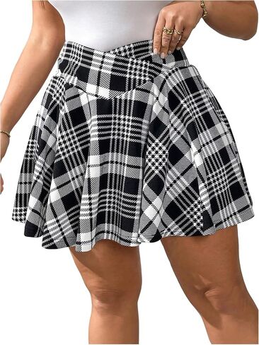 Verdusa Women's Plus Size Plaid Skorts Crossover High Waisted A Line Ruffle Skirt Shorts in Saudi Arabia