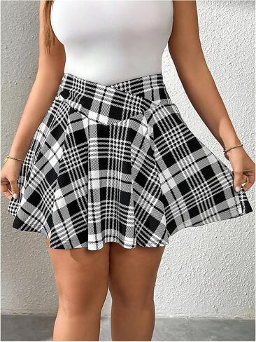 Verdusa Women's Plus Size Plaid Skorts Crossover High Waisted A Line Ruffle Skirt Shorts in Saudi Arabia