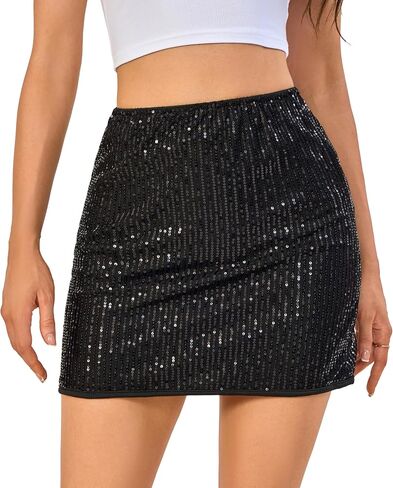 Women's Sequin Mini Skirt Sparkle High Waisted Giltter Shiny Stretchy Bodycon Skirts for Night Out Party,Club in Saudi Arabia