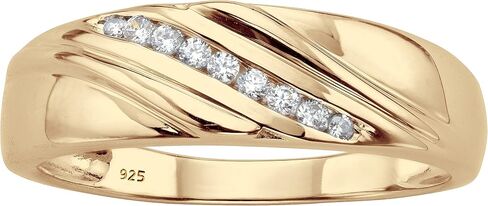 PalmBeach Men's Yellow Gold-plated Sterling Silver Round Genuine Diamond Diagonal Ring (1/7 cttw, I Color, I3 Clarity) Sizes 9-13 in Saudi Arabia