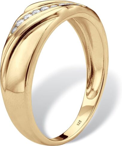 PalmBeach Men's Yellow Gold-plated Sterling Silver Round Genuine Diamond Diagonal Ring (1/7 cttw, I Color, I3 Clarity) Sizes 9-13 in Saudi Arabia