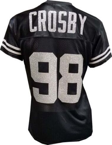 Custom Womens Blinged Football Black/Silver Mesh Jersey, MAXX Crosby Size Medium in Saudi Arabia