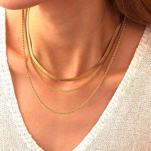 18K Gold Plated Necklace Bracelet Set Womens Stackable Adjustable Stainless Steel Minimalist Modern Everyday Jewelry Gift Gold and Silver in Saudi Arabia