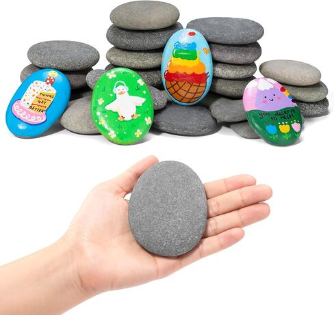 Simetufy 25 Pcs River Rocks for Painting, 2"-3" Painting Rocks, Flat & Smooth Rocks to Paint, Hand Picked Natural Stones for Painting, Cheap Crafts Rocks for Kids & Adults in Kuwait