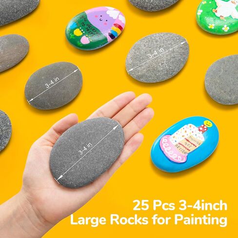 Simetufy 25 Pcs River Rocks for Painting, 2"-3" Painting Rocks, Flat & Smooth Rocks to Paint, Hand Picked Natural Stones for Painting, Cheap Crafts Rocks for Kids & Adults in Kuwait