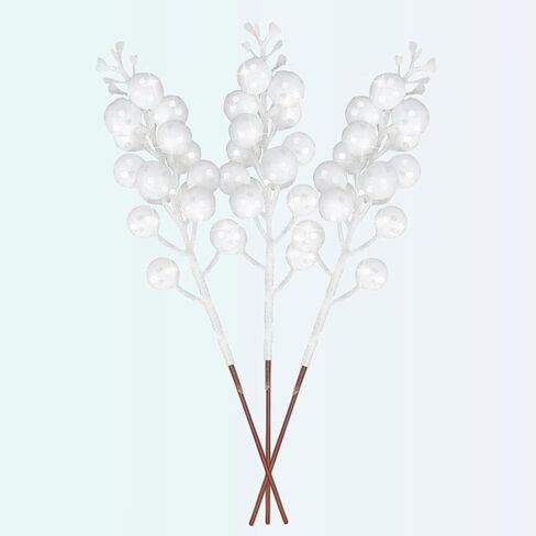 20 Pcs Christmas Glitter Berries Stems,8.3 Inch Artificial Christmas Tree Picks Decoration and Christmas Tree Ornaments Home Décor Christmas Decorations for Xmas Tree DIY Holiday Ornaments Silver in Saudi Arabia