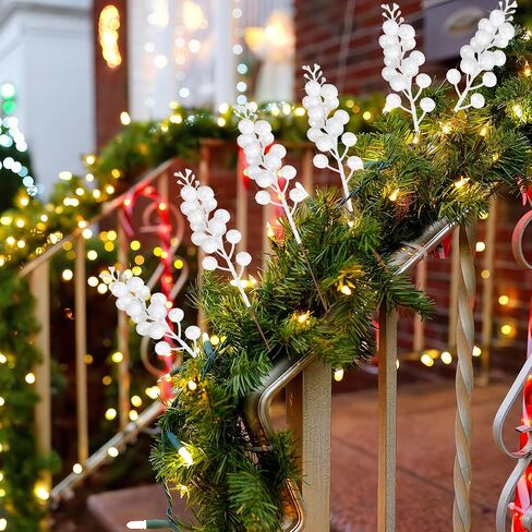 20 Pcs Christmas Glitter Berries Stems,8.3 Inch Artificial Christmas Tree Picks Decoration and Christmas Tree Ornaments Home Décor Christmas Decorations for Xmas Tree DIY Holiday Ornaments Silver in Saudi Arabia