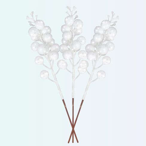 20 Pcs Christmas Glitter Berries Stems,8.3 Inch Artificial Christmas Tree Picks Decoration and Christmas Tree Ornaments Home Décor Christmas Decorations for Xmas Tree DIY Holiday Ornaments Silver in Saudi Arabia