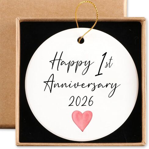 1st for Couple Happy 1st Anniversary 2024 Ceramic Ornament Keepsake Sign Round Plaque 1st for Him Her 1 Year for Husband Wife in Saudi Arabia