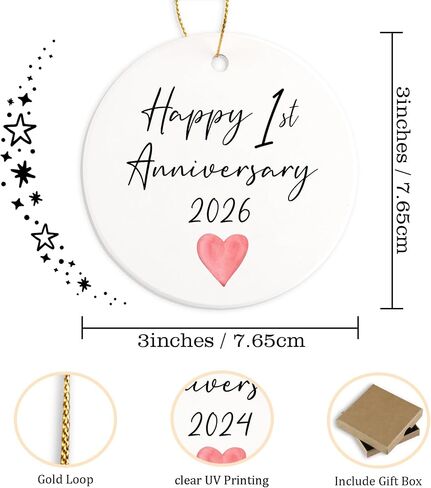 1st for Couple Happy 1st Anniversary 2024 Ceramic Ornament Keepsake Sign Round Plaque 1st for Him Her 1 Year for Husband Wife in Saudi Arabia