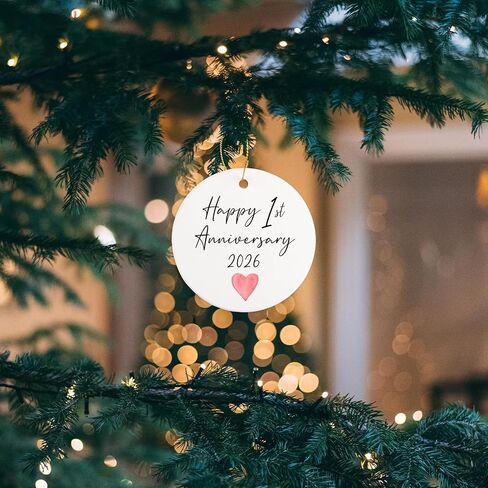 1st for Couple Happy 1st Anniversary 2024 Ceramic Ornament Keepsake Sign Round Plaque 1st for Him Her 1 Year for Husband Wife in Saudi Arabia