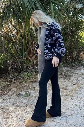 Sunzel Flare Leggings, Crossover Yoga Pants with Tummy Control, High Waisted and Wide Leg, No Front Seam Black X-Small 32" Inseam in Saudi Arabia