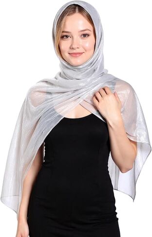Lusofie Silver Shawl Glitter Silk Shawl Wraps for Women Silver Gray Shawls and Wraps for Weddings Evening Dresses Womens Dress Shawls for Women Formal Sparkly Scarf in Saudi Arabia
