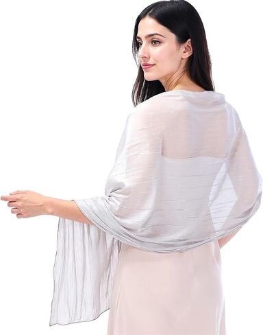Lusofie Silver Shawl Glitter Silk Shawl Wraps for Women Silver Gray Shawls and Wraps for Weddings Evening Dresses Womens Dress Shawls for Women Formal Sparkly Scarf in Saudi Arabia