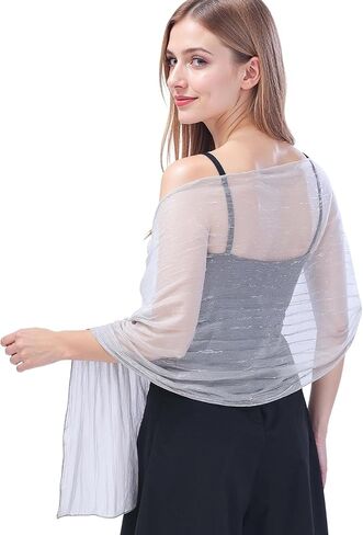 Lusofie Silver Shawl Glitter Silk Shawl Wraps for Women Silver Gray Shawls and Wraps for Weddings Evening Dresses Womens Dress Shawls for Women Formal Sparkly Scarf in Saudi Arabia